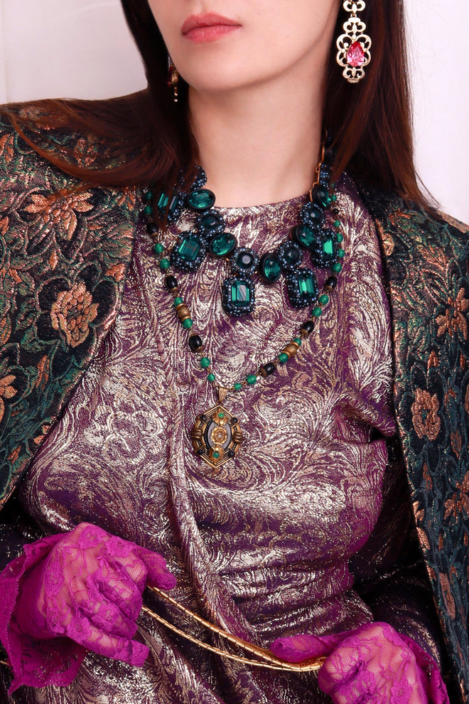 Oscar de la Renta Crystal Gum Drop Collar Necklace on model @recess la