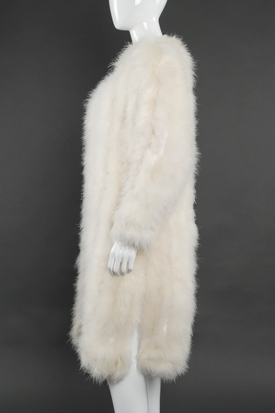 Vintage marabou coat on mannequin side @recessla