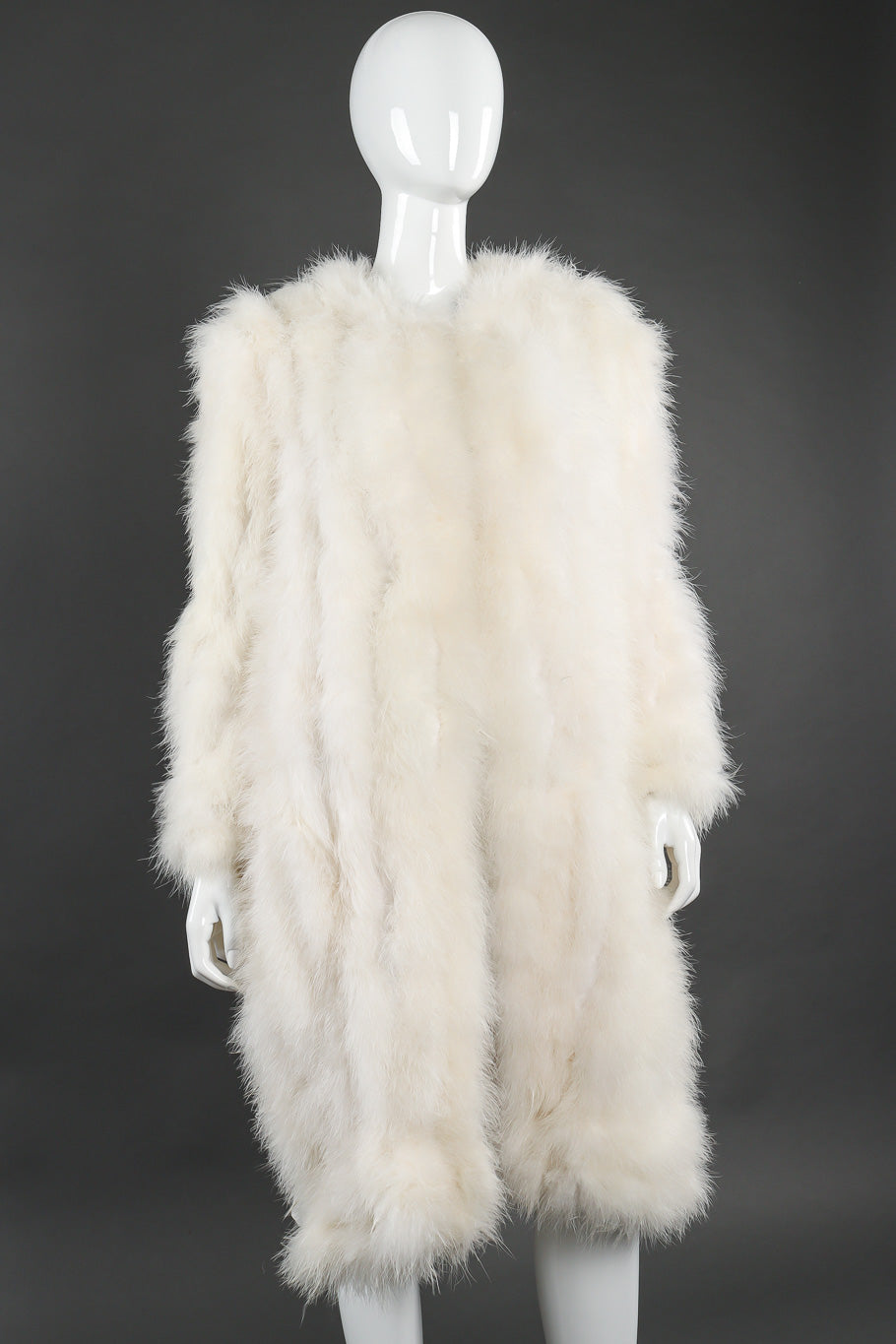 Vintage marabou coat on mannequin front @recessla