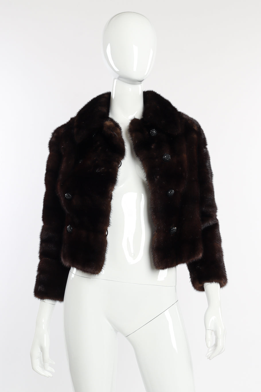 Vintage Cropped Fur Jacket open front on mannequin @recessla