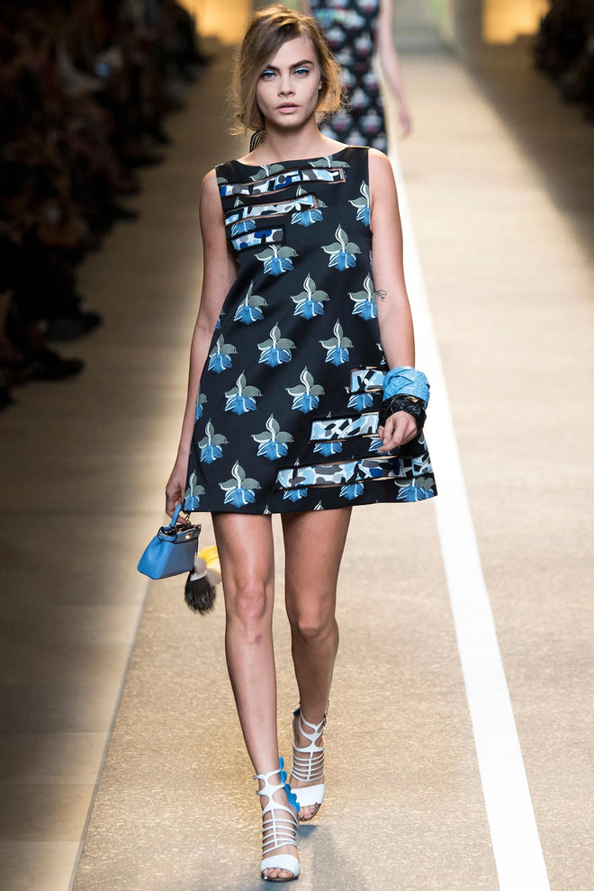 2015 Fendi Cutout Floral Mini Dress on model on runway