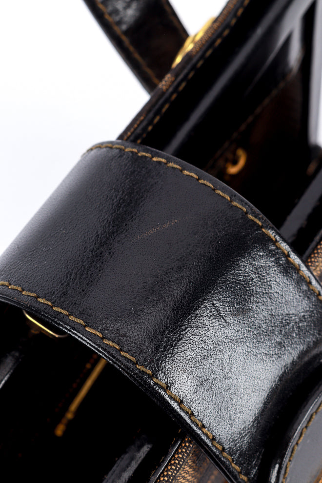 Vintage Fendi Zucca Canvas Handbag top strap wear closeup @recess la