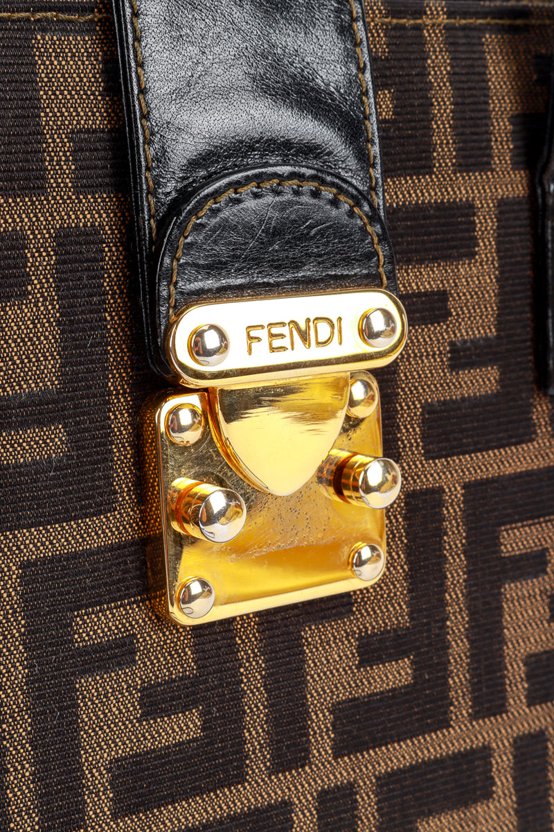 Vintage Fendi Zucca Canvas Handbag lock wear closeup @recess la