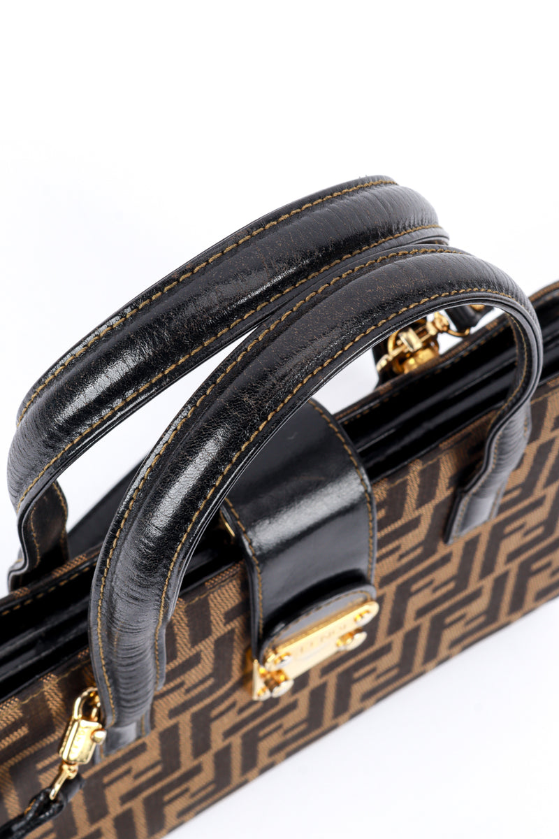 Vintage Fendi Zucca Canvas Handbag handle closeup @recess la