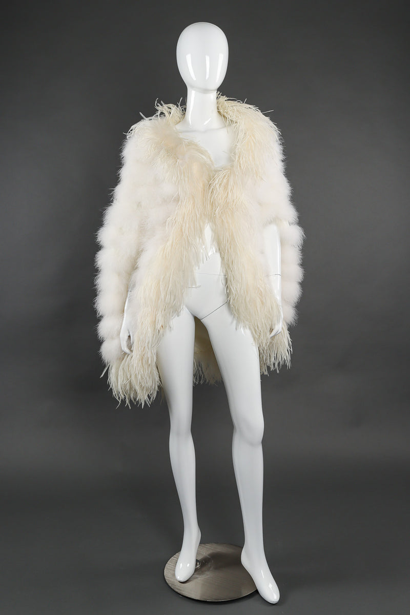 Vintage Ostrich Feather Cape front view on mannequin @Recessla