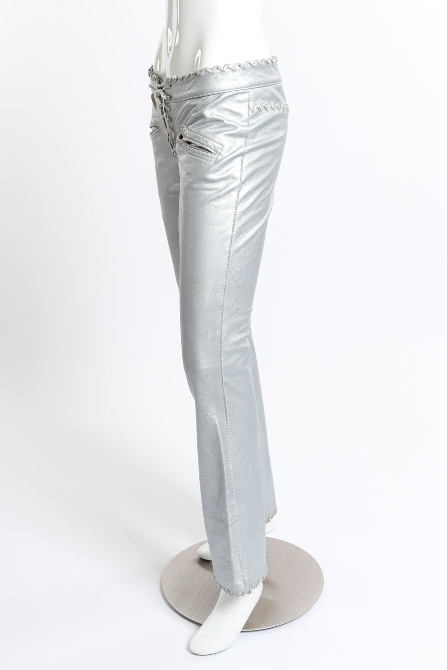 Silver Leather Pants by Frankie B side mannequin @RECESS LA