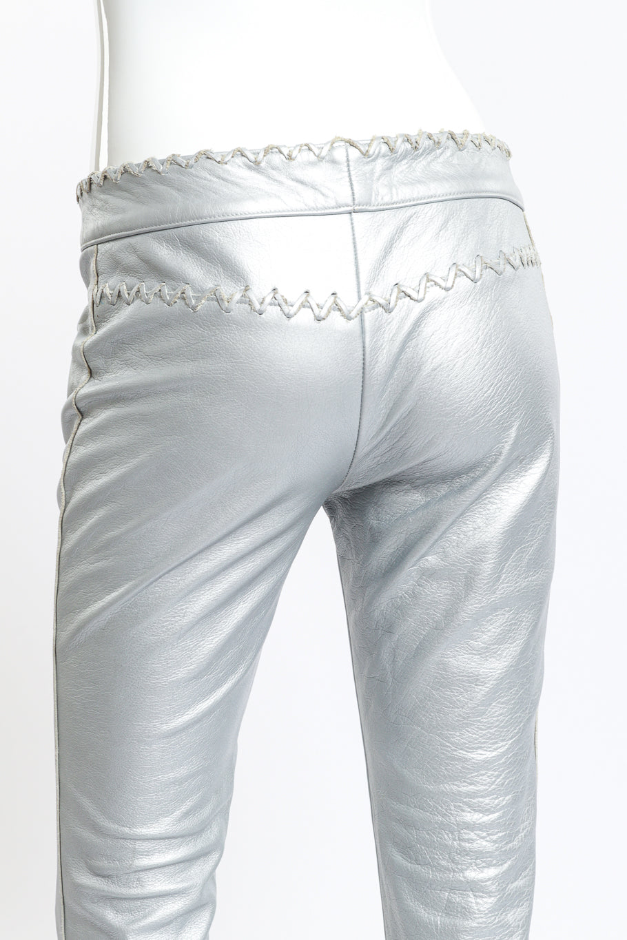 Silver Leather Pants by Frankie B back detail mannequin @RECESS LA