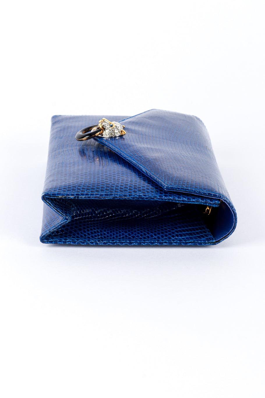 Fred Hayman Jeweled Jaguar Navy Lizard Clutch side @RECESS LA