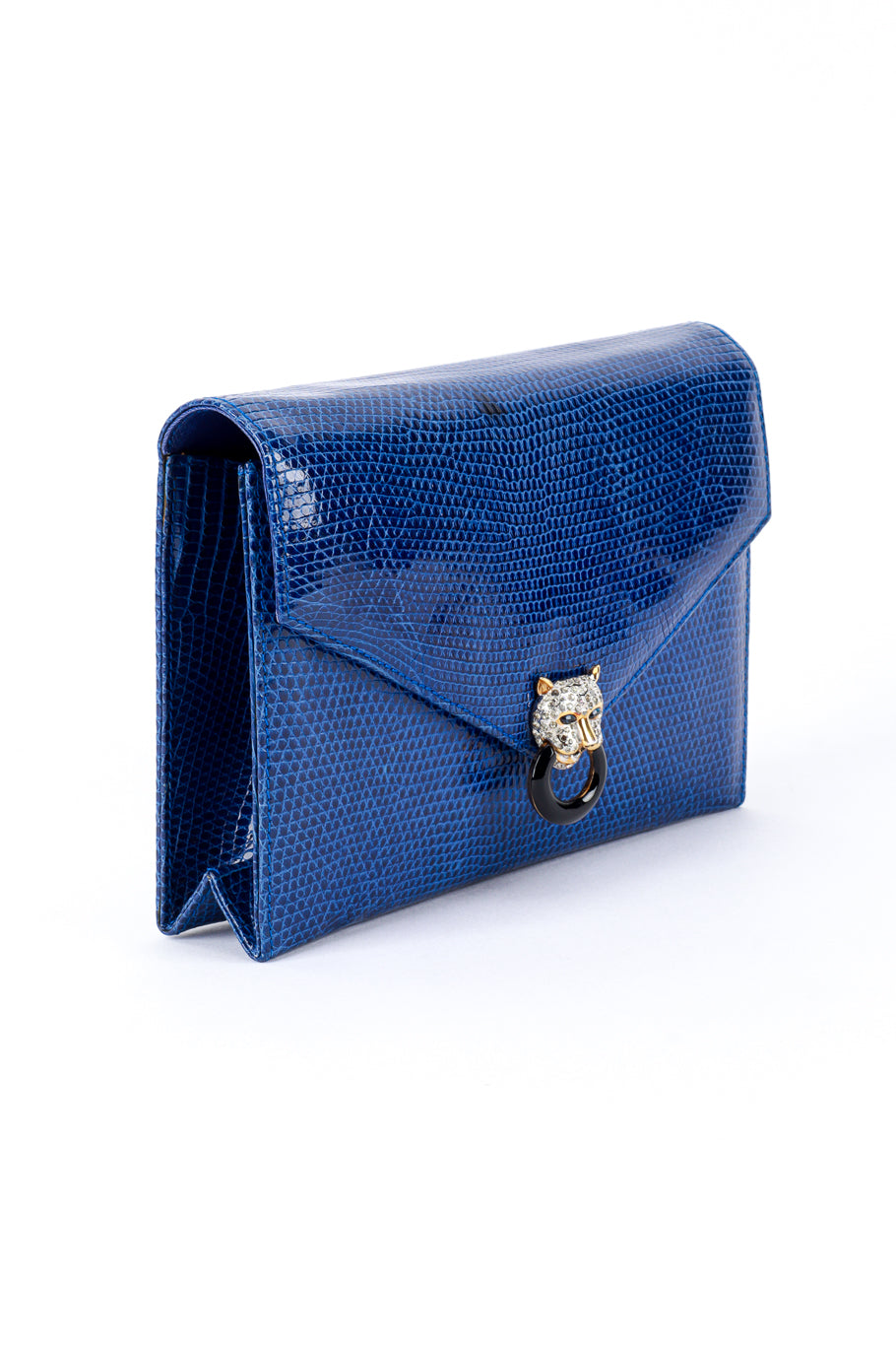 Fred Hayman Jeweled Jaguar Navy Lizard Clutch mark @RECESS LA