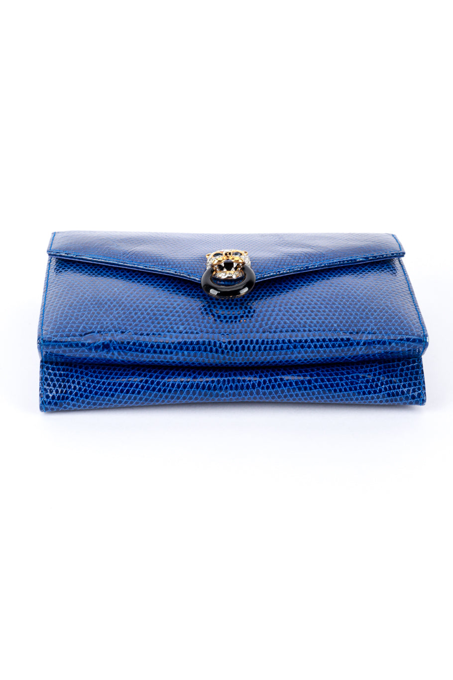 Fred Hayman Jeweled Jaguar Navy Lizard Clutch bottom @RECESS LA