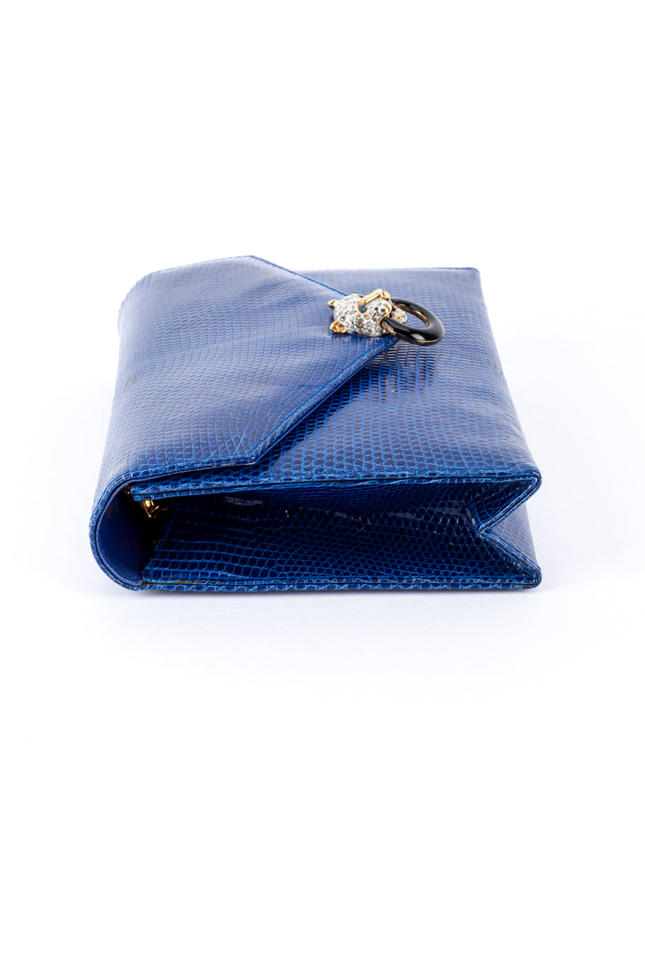 Fred Hayman Jeweled Jaguar Navy Lizard Clutch side @RECESS LA