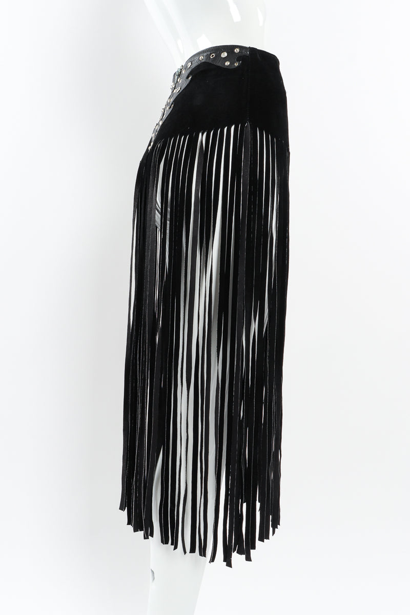 Black leather outlet fringe skirt belt