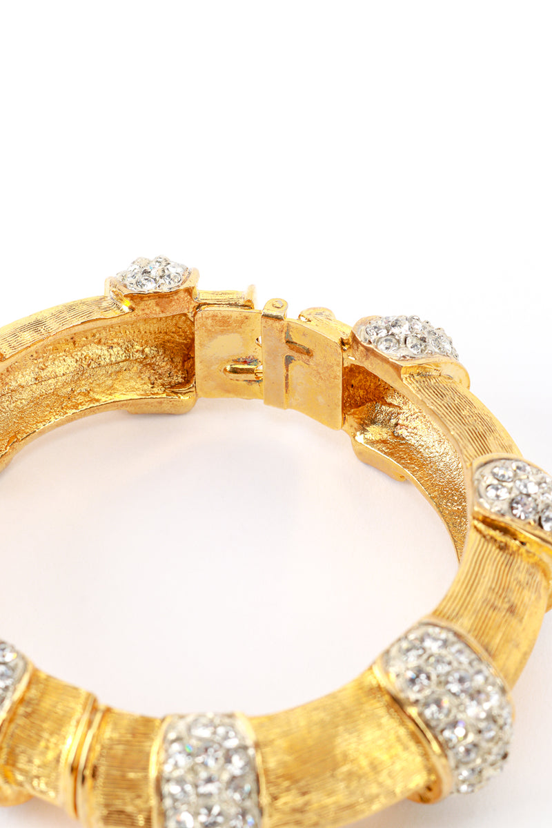 Vintage Oscar de la Renta Rhinestone Ribbed Bangle inner hinge wear @recess la