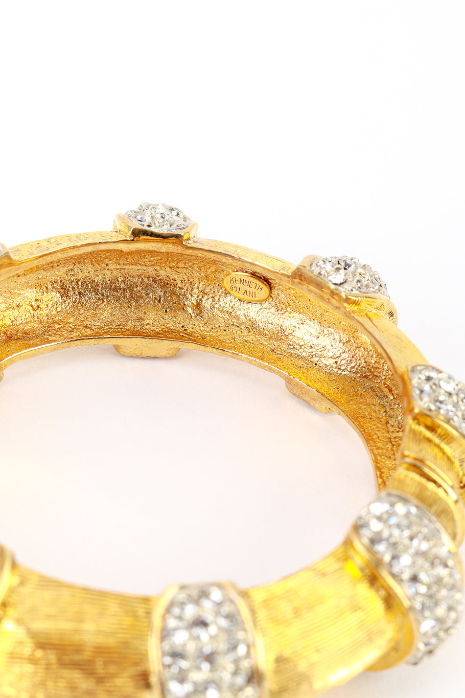 Vintage Oscar de la Renta Rhinestone Ribbed Bangle signature cartouche @recess la