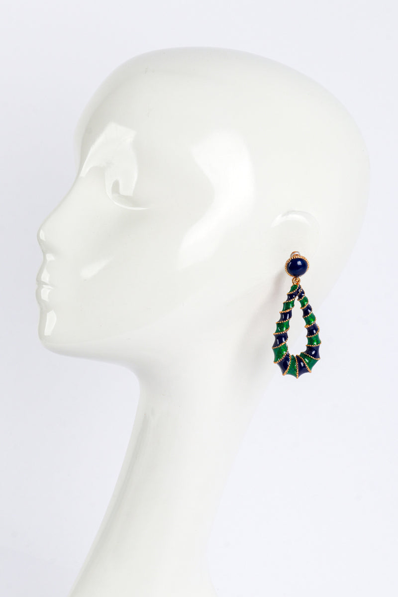 Vintage Oscar de la Renta Carnival Enamel Teardrop Hoop Earrings on mannequin @recess la