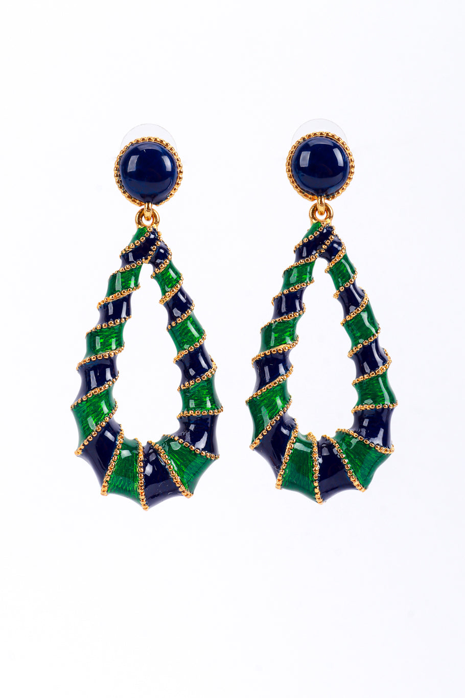 Vintage Oscar de la Renta Carnival Enamel Teardrop Hoop Earrings front @recess la