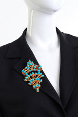 Vintage Kenneth Jay Lane Turquoise Stone Fan Drop Brooch on mannequin @recess la