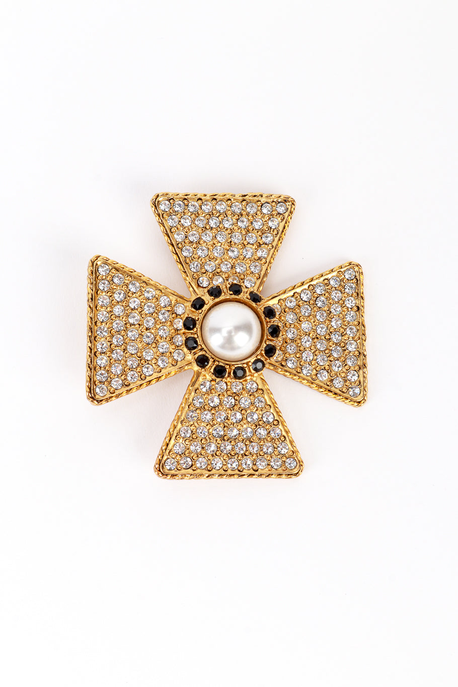 Vintage Kenneth Jay Lane Rhinestone Maltese Cross Brooch front @recess la