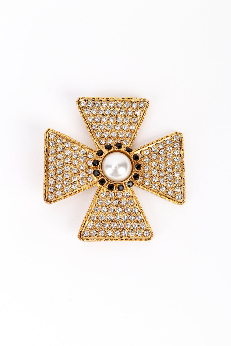 Vintage Kenneth Jay Lane Rhinestone Maltese Cross Brooch front @recess la