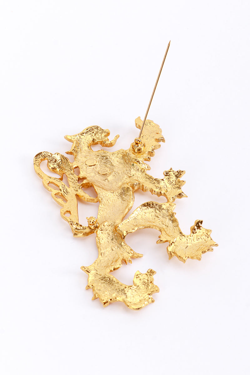 Vintage Kenneth Jay Lane Golden Griffin Brooch back pin open @recess la