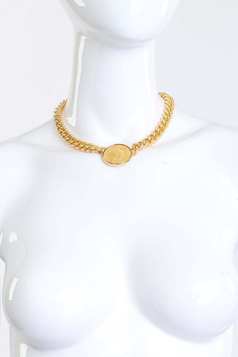 Vintage Kenneth Jay Lane Roman Legionnaire Medallion Collar Necklace on mannequin @recess la