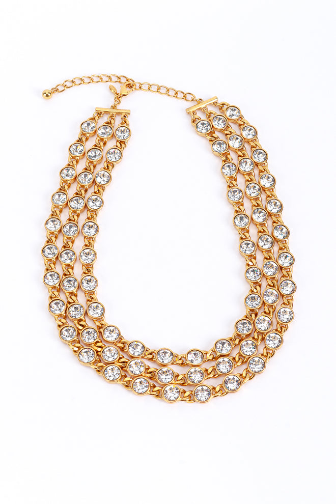 Vintage Kenneth Jay Lane 3-Strand Gold Crystal Chiclet Collar Necklace front @recess la
