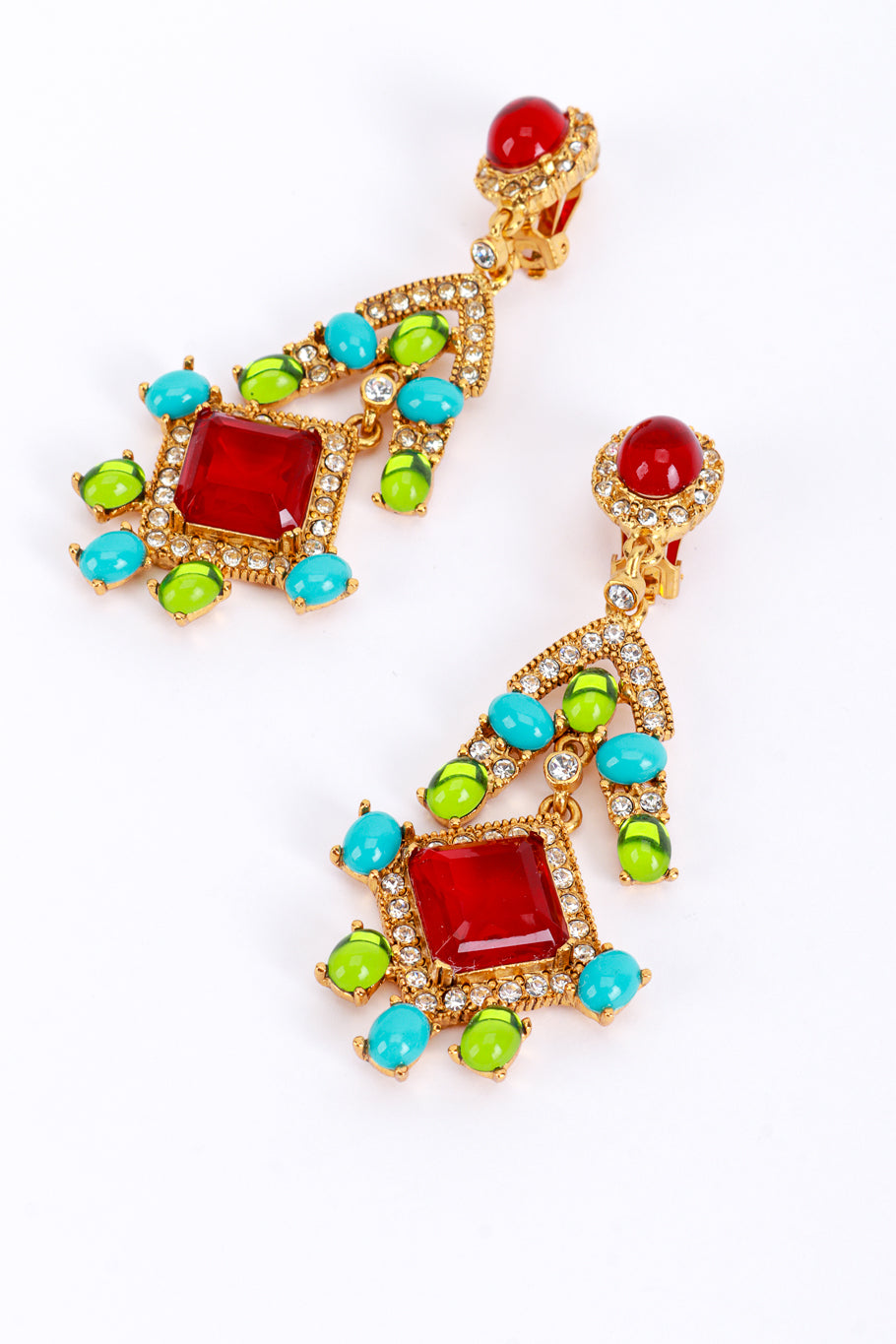 Vintage Kenneth Jay Lane Crystal & Candy Cabochon Chandelier Earrings detail @recess la