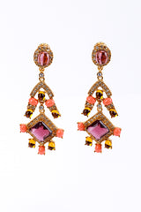 Vintage Kenneth Jay Lane Crystal & Vermillion Cabochon Chandelier Earrings front @recess la