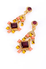 Vintage Kenneth Jay Lane Crystal & Vermillion Cabochon Chandelier Earrings detail @recess la