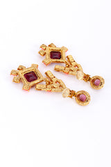 Vintage Kenneth Jay Lane Crystal & Vermillion Cabochon Chandelier Earrings back clips open @recess la