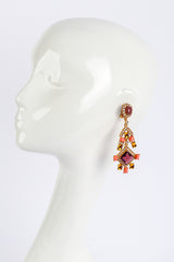 Vintage Kenneth Jay Lane Crystal & Vermillion Cabochon Chandelier Earrings on mannequin @recess la