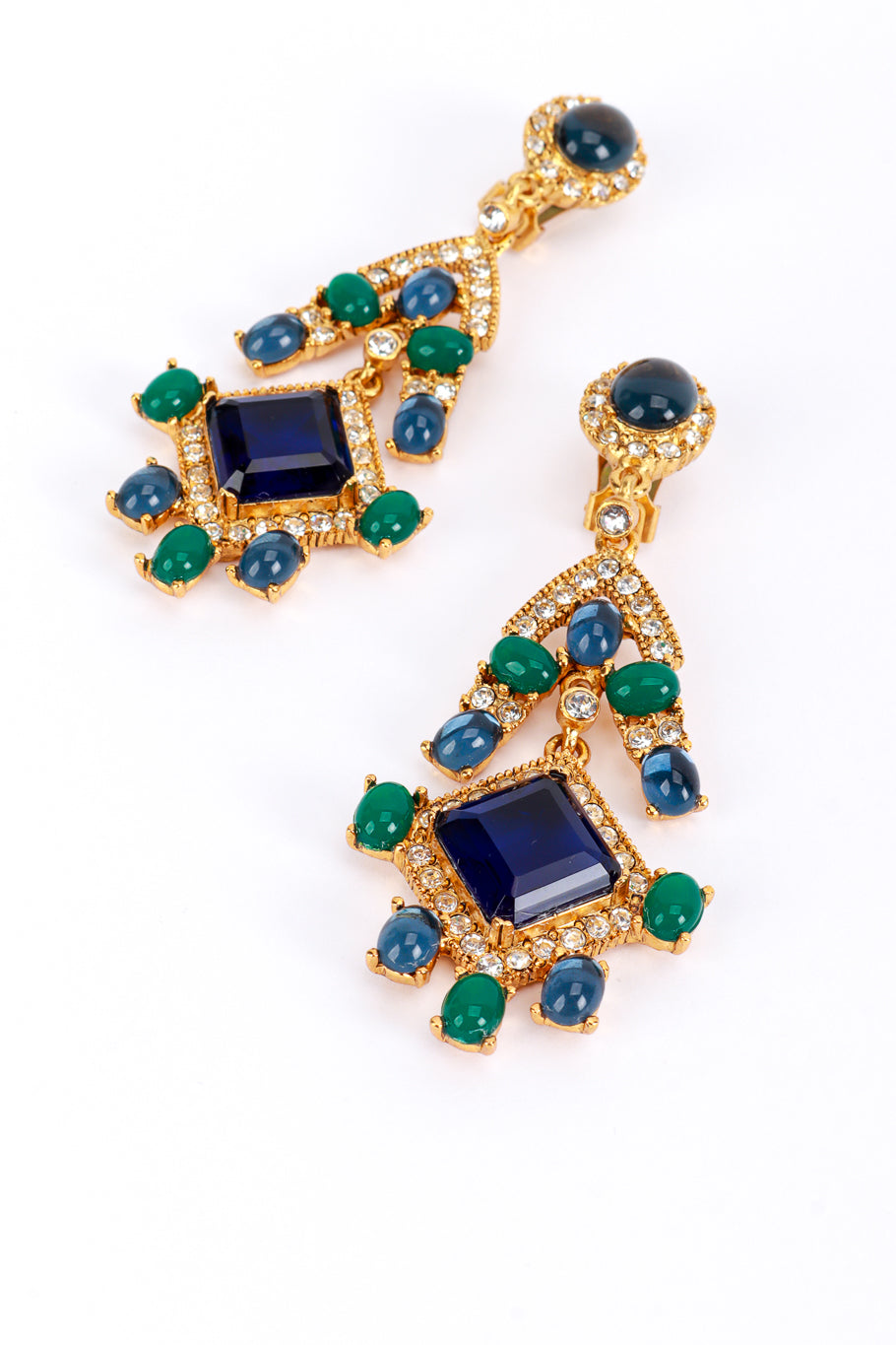 Vintage Kenneth Jay Lane Crystal & Byzantine Cabochon Chandelier Earrings detail @recess la