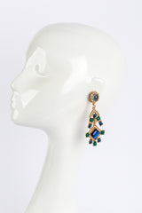 Vintage Kenneth Jay Lane Crystal & Byzantine Cabochon Chandelier Earrings on mannequin @recess la