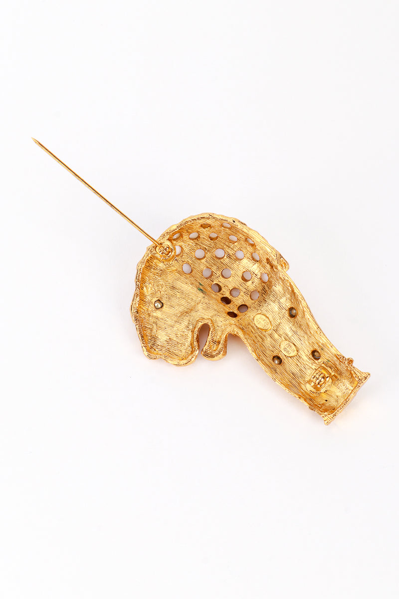 Vintage Kenneth Jay Lane Crystal & Pearl Mughal Lion Brooch back pin open @recess la