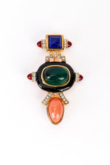 Vintage Kenneth Jay Lane Art Deco Emerald Cabochon Bar Brooch front @recess la