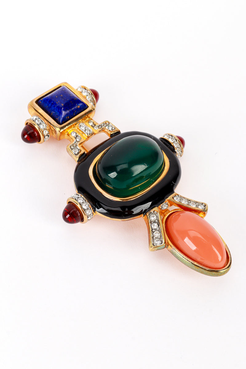 Vintage Kenneth Jay Lane Art Deco Emerald Cabochon Bar Brooch detail @recess la