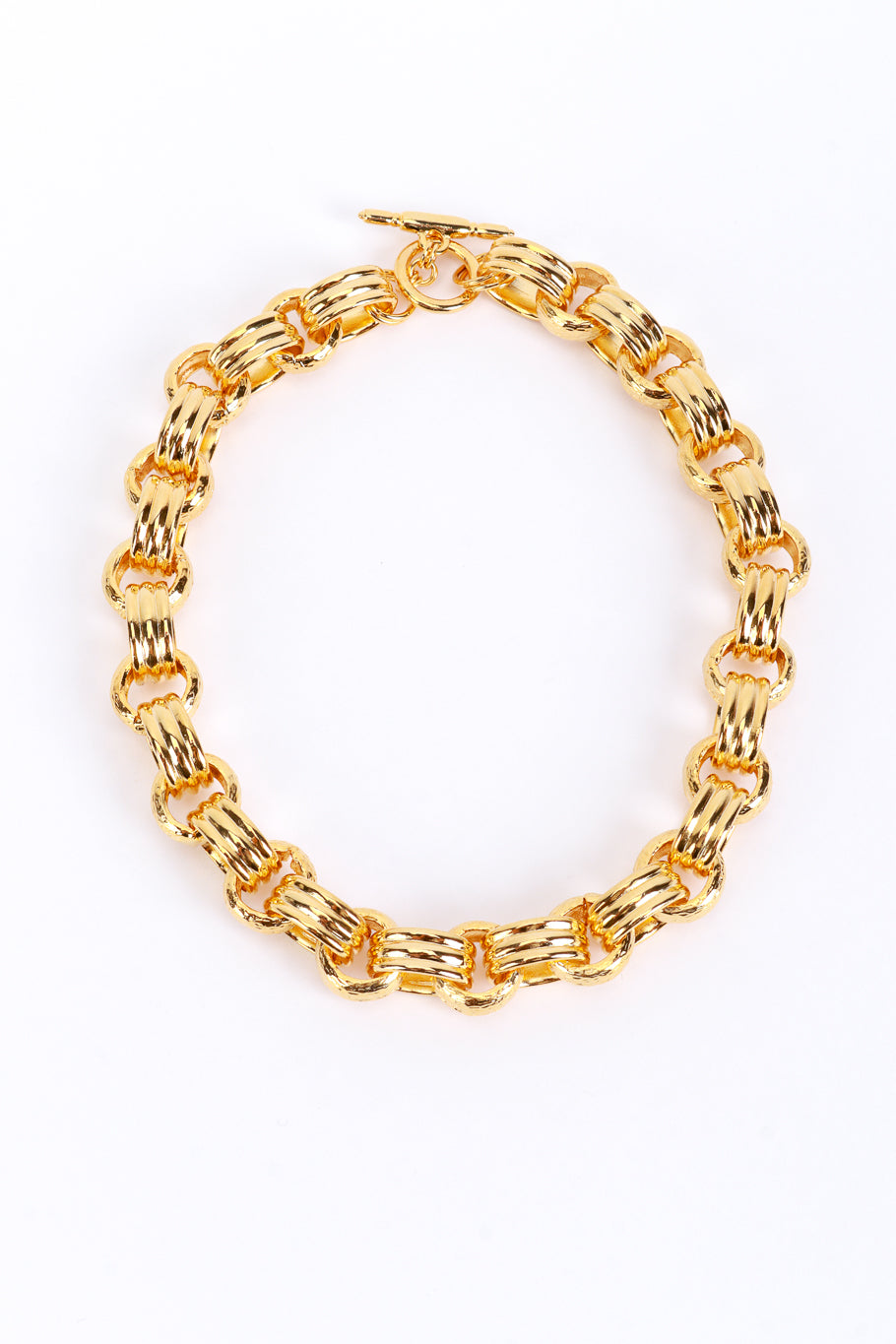 Vintage Kenneth Jay Lane Ribbed Rolo Link Chain Collar Necklace front @recess la