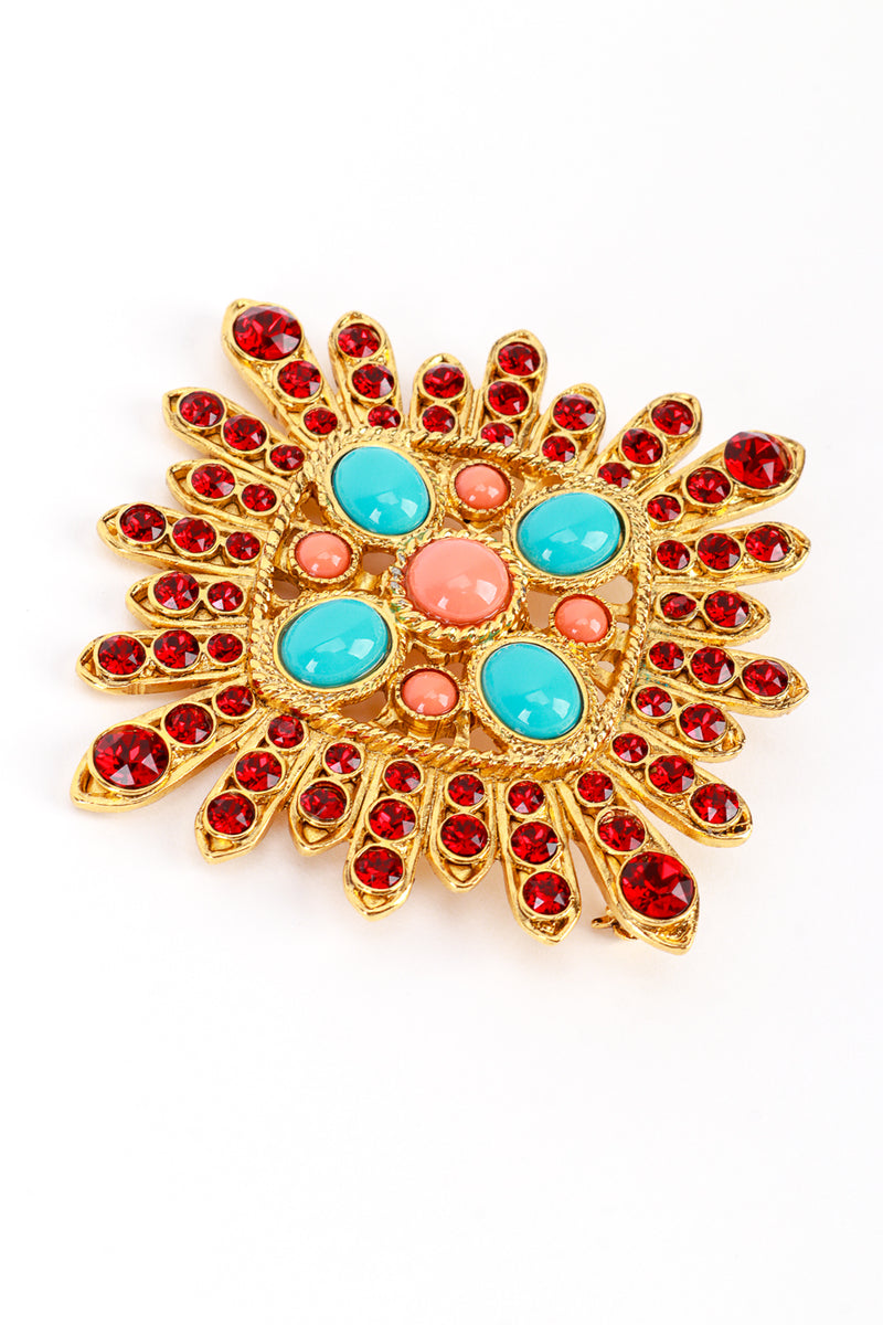 Vintage Kenneth Jay Lane Bejeweled Aztec Sunburst Brooch detail @recess la