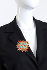 Vintage Kenneth Jay Lane Bejeweled Aztec Sunburst Brooch on mannequin @recess la