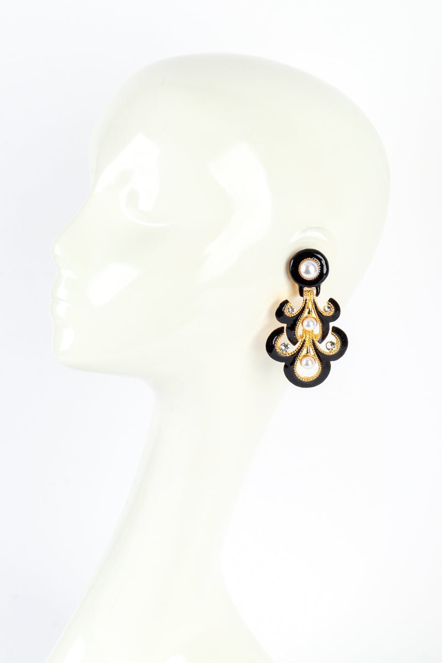 Vintage Kenneth Jay Lane Enamel Fleur De Lis Chandelier Earrings worn @RECESS LA