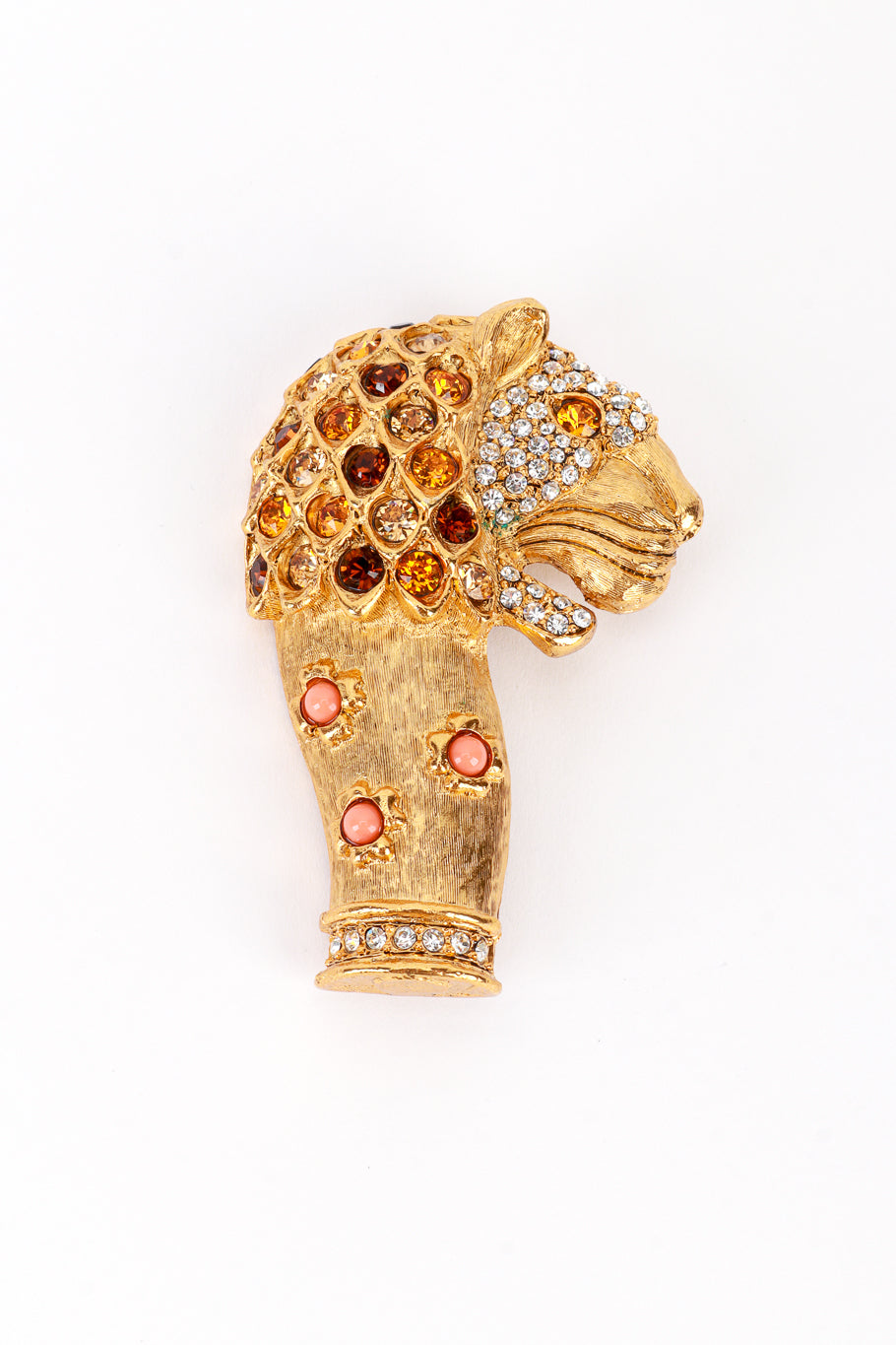 Vintage Kenneth Jay Lane Warm Crystal Mughal Lion Brooch front @recess la