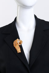 Vintage Kenneth Jay Lane Warm Crystal Mughal Lion Brooch on mannequin @recess la