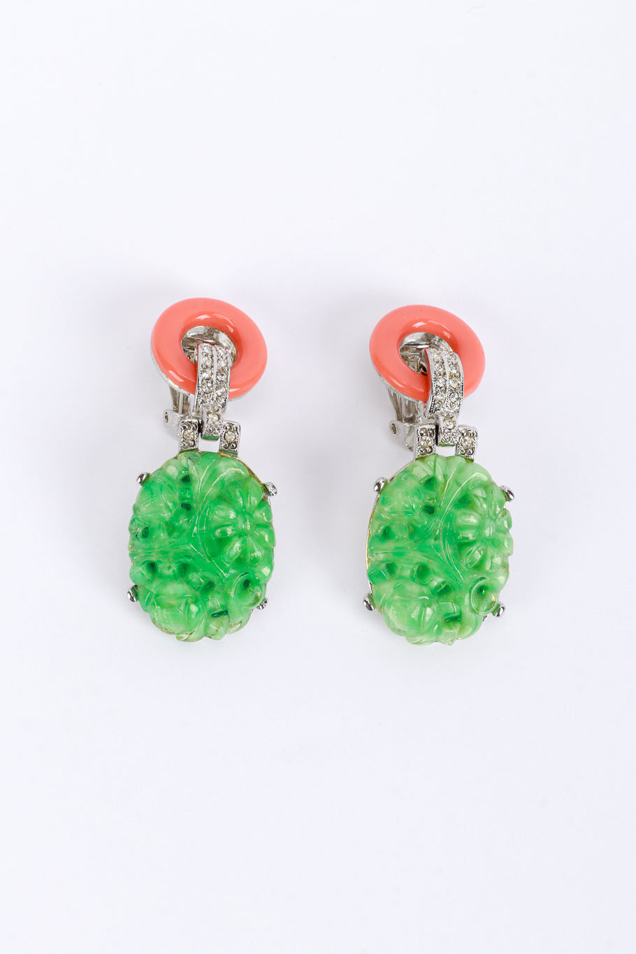 Kenneth Jay Lane Carved Jade Drop Deco Earrings front @recess la