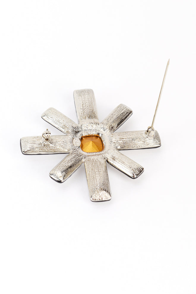 Vintage Kenneth Jay Lane Cosmic Sunburst Brooch back pin open @recess la