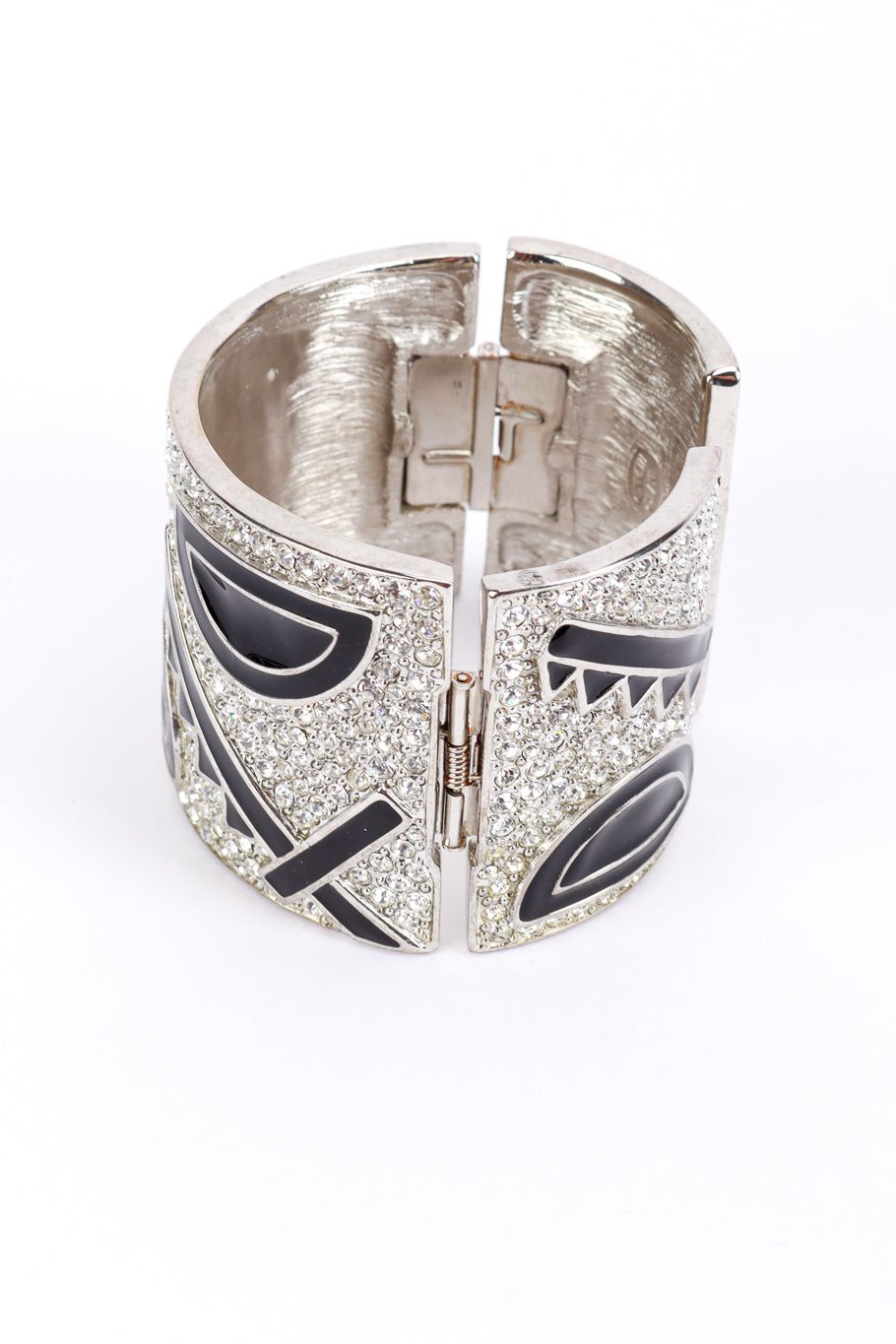 Vintage Kenneth Jay Lane Rhinestone & Geo Enamel Basquiat Bangle Cuff hinge detail @recess la