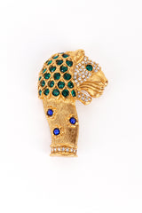 Vintage Kenneth Jay Lane Emerald Crystal Mughal Lion Brooch front @recess la