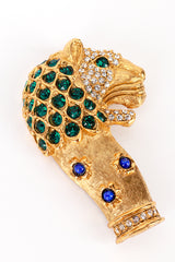 Vintage Kenneth Jay Lane Emerald Crystal Mughal Lion Brooch detail @recess la