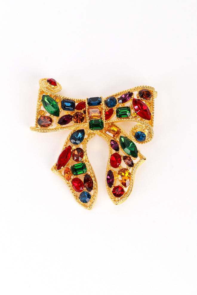 Vintage Kenneth Jay Lane Bejeweled Ribbon Bow Brooch front @recess la