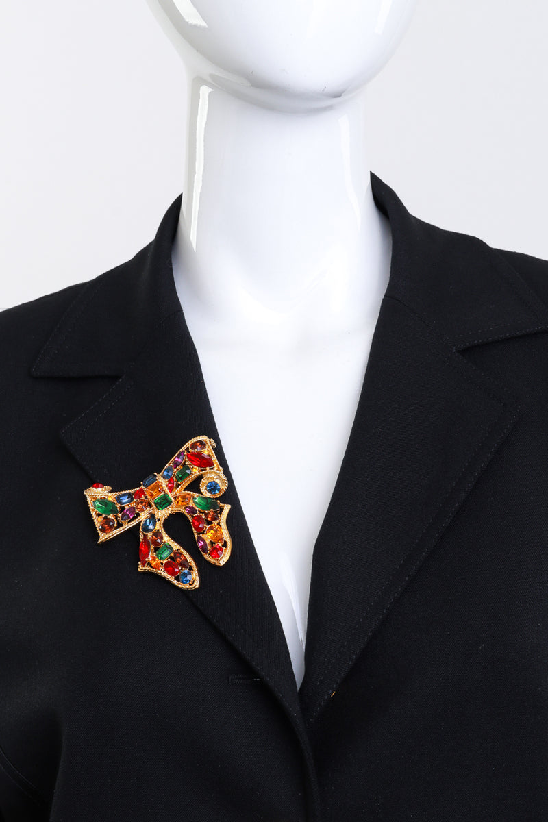 Vintage Kenneth Jay Lane Bejeweled Ribbon Bow Brooch on mannequin @recess la