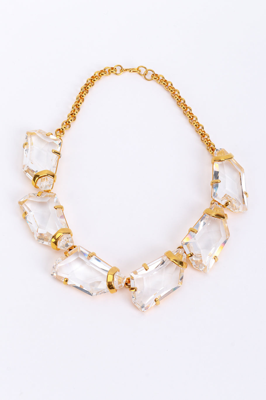 Vintage Kenneth Jay Lane Gold Crystal Ice Nugget Collar Necklace front @recess la